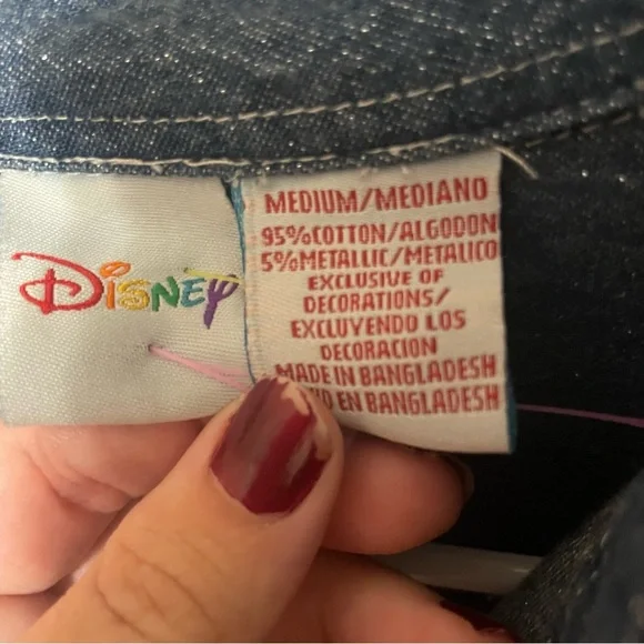 Disney Womens M Winnie The Pooh Shirt Embroidered Christmas Sparkly Denim - Picture 3 of 7